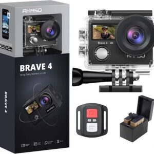 1AKASO Brave 4 4K30fps 20MP WiFi Action Camera Ultra Hd with EIS 131ft Waterproof Camera Remote Control 5xZoom Underwater Camcorder with 2 Batteries (1)