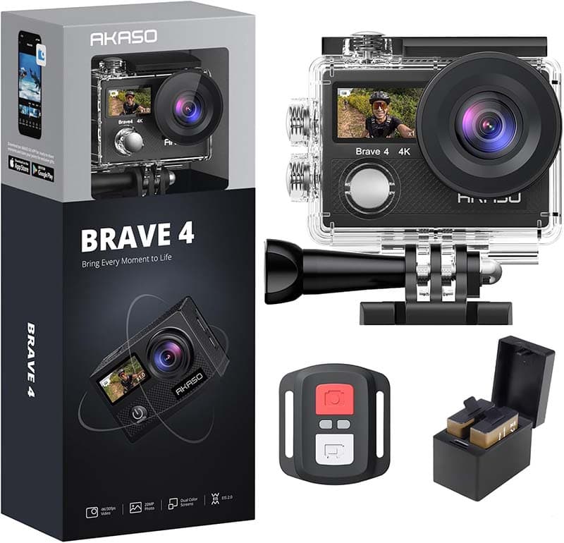 1AKASO Brave 4 4K30fps 20MP WiFi Action Camera Ultra Hd with EIS 131ft Waterproof Camera Remote Control 5xZoom Underwater Camcorder with 2 Batteries (1)