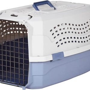 Amazon Basics - 2-Door Top-Load Hard-Sided Dogs, Cats Pet Travel Carrier, Gray & Blue