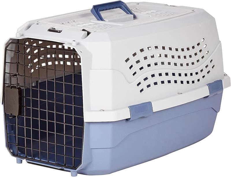 1Amazon Basics – 2-Door Top-Load Hard-Sided Dogs, Cats Pet Travel Carrier, Gray & Blue,