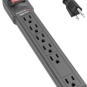 1Amazon Basics Rectangular 6-Outlet Surge Protector Power Strip, 6-Foot Long Cord, 790 Joule - Black