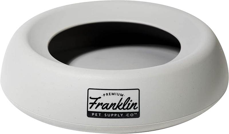 Franklin Sports Spill Proof Portable Pet Bowl For Cars - No Splash Travel Water + Food Dish for Dogs + Cats - 16 oz. - BPA Free,White , Gray