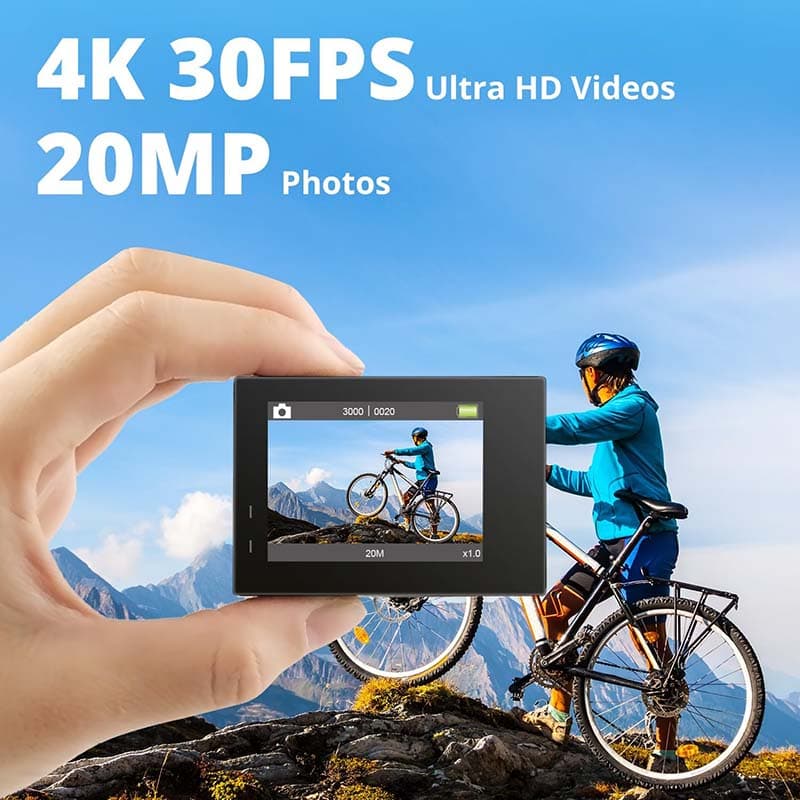 2AKASO Brave 4 4K30fps 20MP WiFi Action Camera Ultra Hd with EIS 131ft Waterproof Camera Remote Control 5xZoom Underwater Camcorder with 2 Batteries (1)