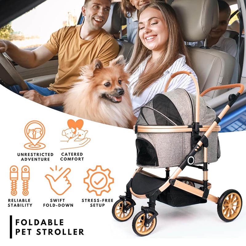 2Pet Stroller with 4 Wheels, Foldable Pet Travel Carrier for SmallMedium Dogs Cats up to 50lbs, Detachble Portable Pet Bag, Storage Basket, Car Seat 3 in 1 Multifunctional