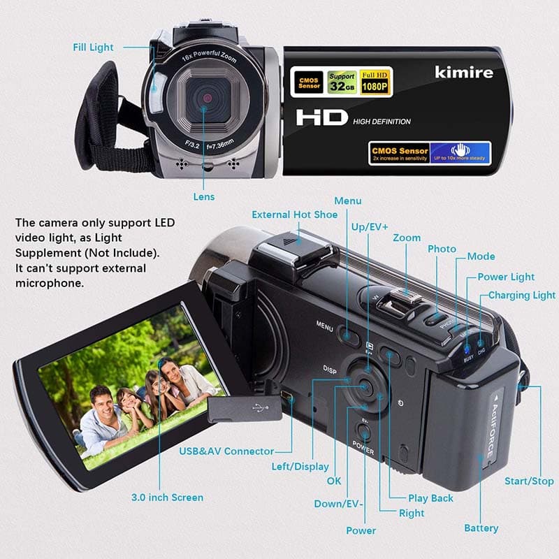 2Video Camera Camcorder Digital Camera Recorder Full HD 1080P 15FPS 24MP 3