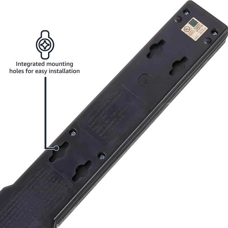 3Amazon Basics Rectangular 6-Outlet Surge Protector Power Strip, 6-Foot Long Cord, 790 Joule – Black