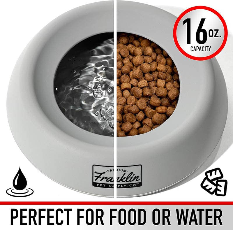 3Franklin Sports Spill Proof Portable Pet Bowl For Cars – No Splash Travel Water + Food Dish for Dogs + Cats – 16 oz. – BPA Free,White , Gray