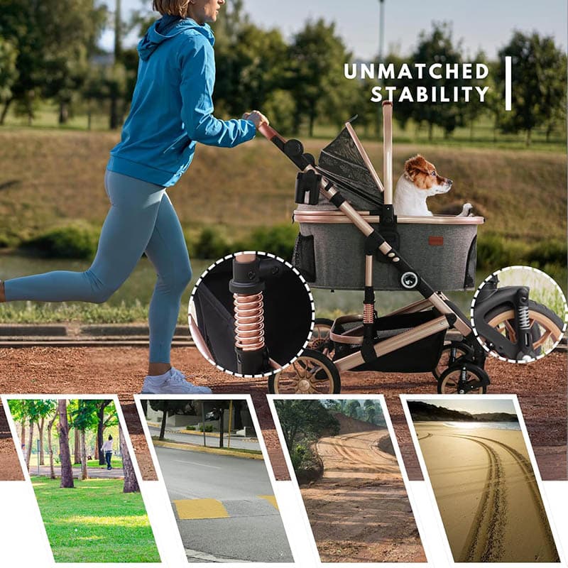3Pet Stroller with 4 Wheels, Foldable Pet Travel Carrier for SmallMedium Dogs Cats up to 50lbs, Detachble Portable Pet Bag, Storage Basket, Car Seat 3 in 1 Multifunctional