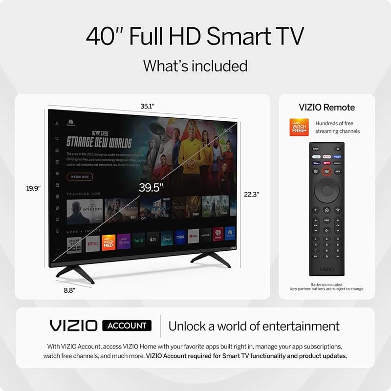 3VIZIO 40-inch Full HD 1080p Smart TV with DTS VirtualX, Alexa Compatibility, Google Cast Built-in, Bluetooth Headphone Capable (1)