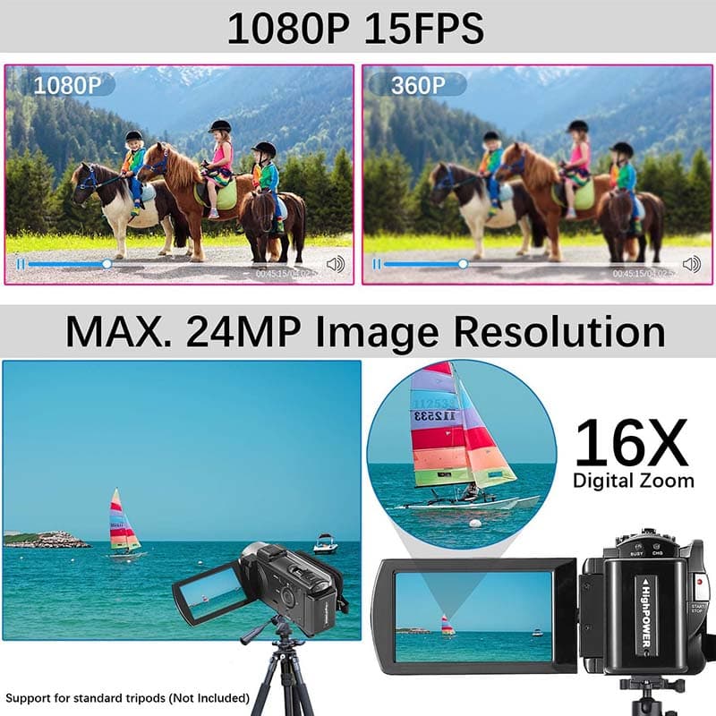 3Video Camera Camcorder Digital Camera Recorder Full HD 1080P 15FPS 24MP 3