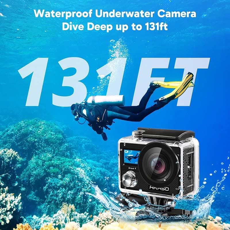 4AKASO Brave 4 4K30fps 20MP WiFi Action Camera Ultra Hd with EIS 131ft Waterproof Camera Remote Control 5xZoom Underwater Camcorder with 2 Batteries (1)