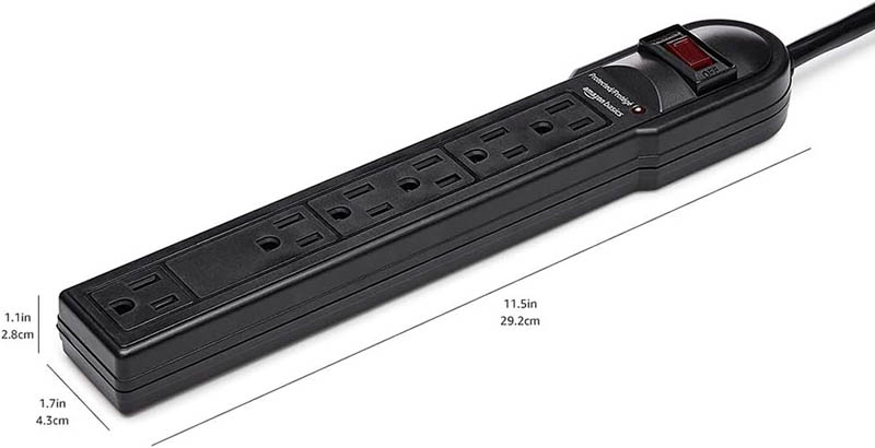 5Amazon Basics Rectangular 6-Outlet Surge Protector Power Strip, 6-Foot Long Cord, 790 Joule – Black