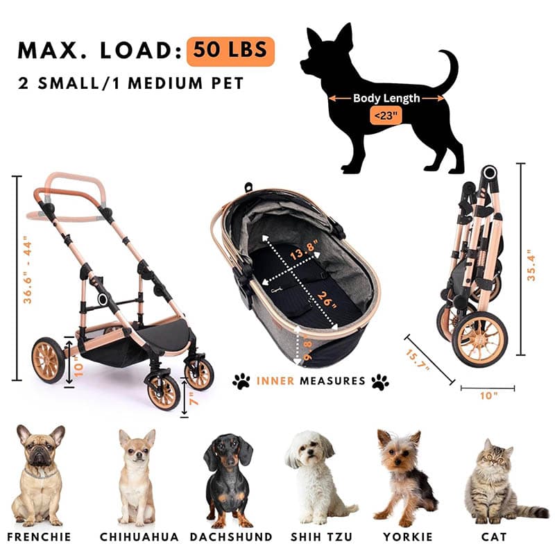 5Pet Stroller with 4 Wheels, Foldable Pet Travel Carrier for SmallMedium Dogs Cats up to 50lbs, Detachble Portable Pet Bag, Storage Basket, Car Seat 3 in 1 Multifunctional