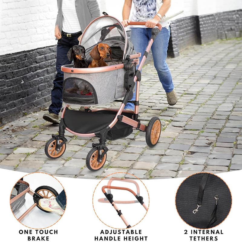 6Pet Stroller with 4 Wheels, Foldable Pet Travel Carrier for SmallMedium Dogs Cats up to 50lbs, Detachble Portable Pet Bag, Storage Basket, Car Seat 3 in 1 Multifunctional