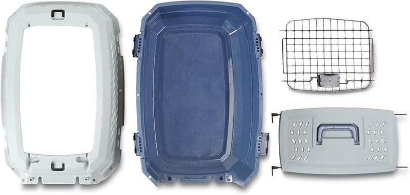 8Amazon Basics – 2-Door Top-Load Hard-Sided Dogs, Cats Pet Travel Carrier, Gray & Blue
