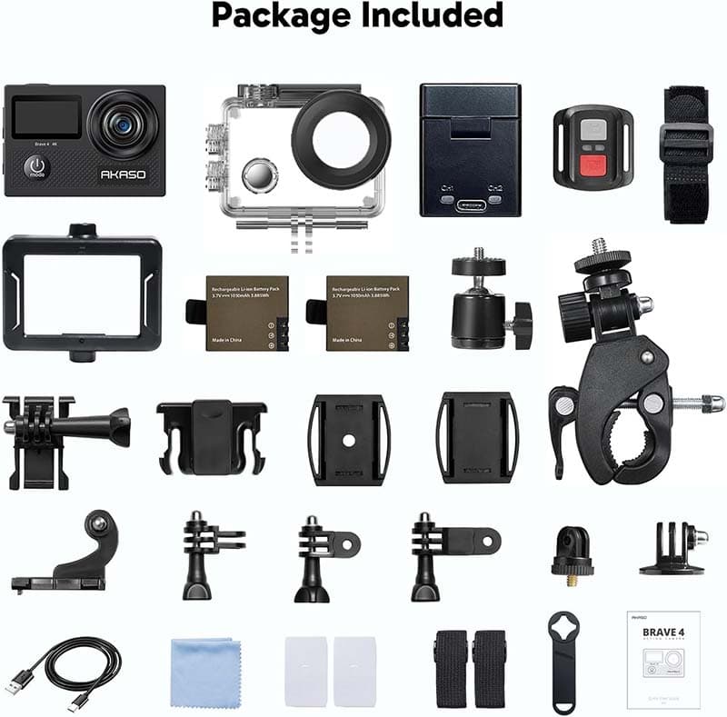 9AKASO Brave 4 4K30fps 20MP WiFi Action Camera Ultra Hd with EIS 131ft Waterproof Camera Remote Control 5xZoom Underwater Camcorder with 2 Batteries (1)