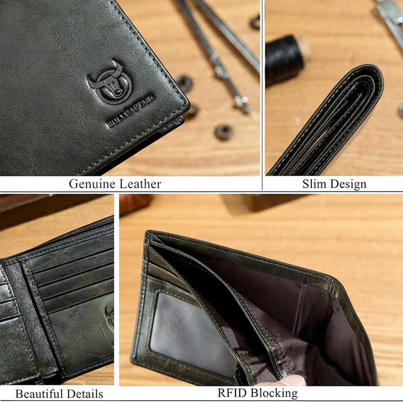 FOREST GREEN Wallets for Men Slim Bifold Genuine Leather Front Pocket Wallet with 2 ID Windows (1)